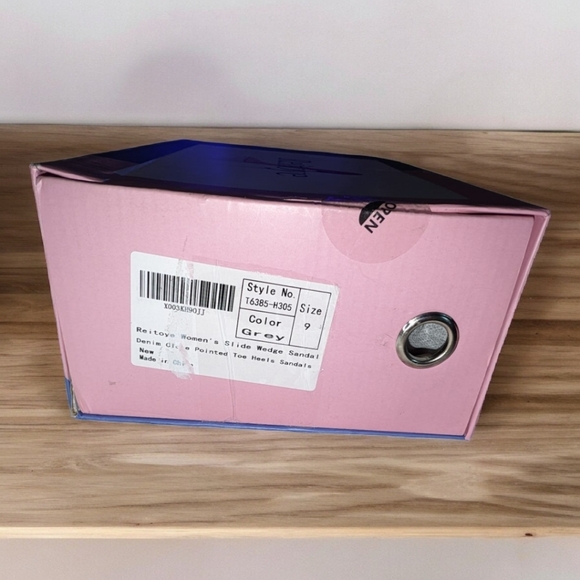 Reitoye Women's Slide Wedge Denim Close Pointed Toe Heels Sandals, 9 - Picture 10 of 16